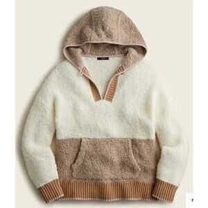 J.Crew Colorblock Sweater Hoodie White Mocha Women's L/XL Cozy Oversized *Flaw